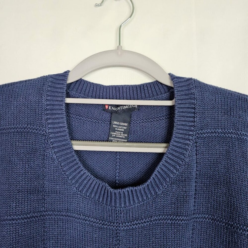 Vintage KNIGHTSBRIDGE Men's Pullover Sweater Size L NAVY BLUE Preppy 100% Cotton - Picture 6 of 8